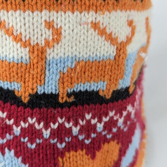 Winter Teen Chullo Hat Sweater Print Reindeer Deer Orange Plaid Red Blue Winter - Picture 4 of 7